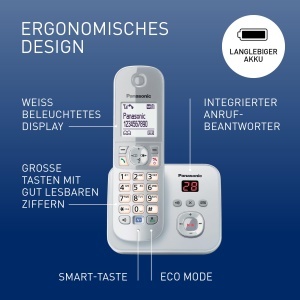 Telefon fix Panasonic KX-TG6822GS DECT cu raspuns automat perl-silver - Img 2