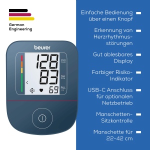Tensiometru Beurer BM 25, operare simpla printr-un singur buton, masurare precisa prin controlul pozitiei mansetei, detectarea aritmiei, cu port USB-C, manseta pentru 22-42 cm - Img 7
