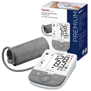 Tensiometru Beurer BM 53, fabricat in Europa, validat clinic, detectarea fibrilatiei atriale (AFib) pentru prevenirea accidentului vascular cerebral, cu indicator de risc, pentru circumferinta bratului de 22-42 cm, afisaj XL