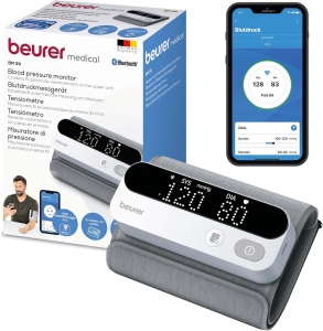 Tensiometru Beurer BM 59, manseta inovatoare fara tuburi si cabluri, indicator de risc LED, detectarea aritmiei, pentru circumferinta bratului de 22-42 cm, dispozitiv medical, cu conexiune la aplicatie