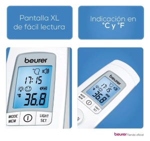 Termometru clinic cu infrarosu fara contact Beurer FT 90 / termometru pentru bebelusi / pentru masurarea usoara a fruntii pentru adulti si copii / afisaj digital / cu baterie, 1 bucata (1 pachet) - Img 3