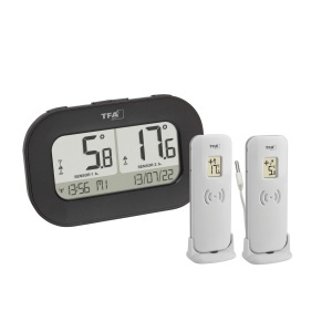 Termometru digital wireless TFA Dostmann DOUBLE CHECK, 2 senzori, alarma temperatura, negru
