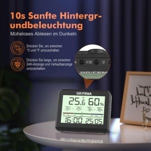 Termometru Hygrometru Digital GRIFEMA GA2901B, Display LCD 3.6 inch, Negru - Img 5
