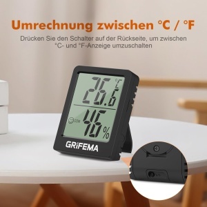 Termometru Mini Digital Grifema GA2902B, Hygrometru, Display LCD, Negru - Img 5