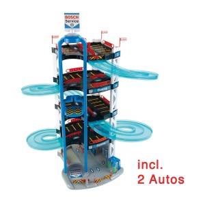 Theo Klein 2813 Bosch Car Service Parking Garage I Cu 5 niveluri, rampa dubla de plecare, 2 masini de curse, lift si multe altele I Dimensiuni: 55 cm x 55 cm x 85 cm I Jucarii pentru copii de la 3 ani, multicolor - Img 5