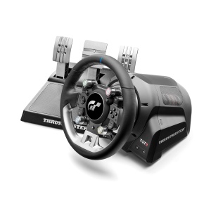 Thrustmaster T-GT II, Volan de curse cu set de 3 pedale, PS5, PS4, PC, Force Feedback in timp real, Motor fara perii de 40W, Sistem cu curea dubla, Tehnologie magnetica, Volan interschimbabil