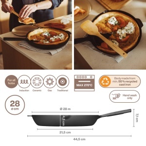 Tigaie din fonta Fiskars Folken 28 cm neagra pentru toate tipurile de plite si gratare - Img 2