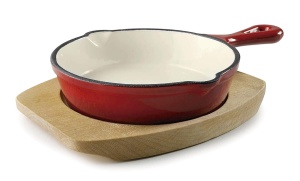 Tigaie din fonta Lacor Magma RED D.13,5 cm, culoare rosie, inclusiv suport din lemn