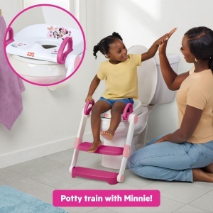 Toaleta pentru copii Bright Starts Disney Minnie Mouse cu scara, roz, 18 luni - 23 kg - Img 4