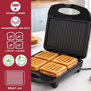 Toaster electric Beper P101TOS040 pentru 4 felii, 1400 W, placi antiaderente - Img 2