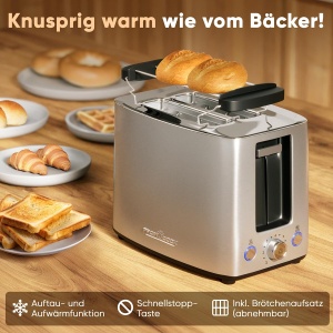 Toaster ProfiCook PC TA 1279, 2 felii, inox, 700-850 W, sloturi extra late - Img 5