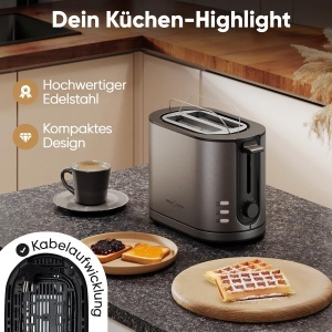 Toaster ProfiCook PC TA 1291, 2 felii, 950W, inox mat, functie de dezghetare - Img 5