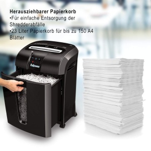 Tocator de hartie Fellowes cu 12 coli, taiat particule (P4) Tocator de hartie pentru birou, Powershred 73Ci, Distrugator cu tehnologie 100% fara blocaj, Safesense, Sistem de economisire a energiei, Cos de reciclare 23L, Tocator CD - Img 5
