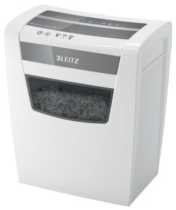 Tocator Leitz IQ Home Office, capacitate 12-10 coli (70-80 g/m2), taiere a particulelor, nivel de securitate P4, numarul 1 pe piata, cos de gunoi 23L, tocator, alb, 80090000