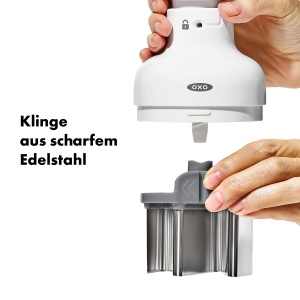 Tocator manual OXO Good Grips lama din otel inoxidabil recipient cu marcaje de masurare - Img 3