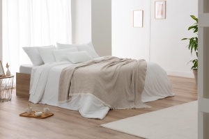 Todocama - Patura din bumbac extra moale cu design GOFRE, cuvertura de pat multifunctionala pentru canapea, pat, husa decorativa si esarfa (bej nisip, 230 x 240 cm) - Img 6