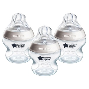 Tommee Tippee - Biberoane anti-colici Natural Start 150ml, Tetina asemanatoare sanului, valva anti-colice, autosterilizare, accesorii, pachet de 3