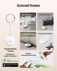 Tracker Bluetooth Belkin SureFind Spot, compatibil Apple si Google, alb - Img 2