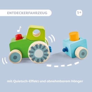 Tractor din lemn HABA cu efect de sunet si remorca detasabila, pentru copii de la 12 luni - Img 3
