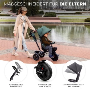 Tricicleta Kinderkraft Aveo, pentru copii de la 9 luni, roz, cu maner si copertina - Img 4
