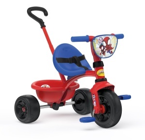 Tricicleta pentru copii Smoby Spidey Be Fun, cu maner si centura de siguranta