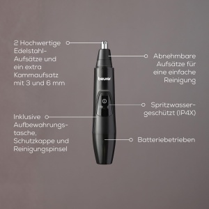 Trimmer de Precizie Beurer MN2X, 3 in 1, Accesorii din Otel Inoxidabil, Waterproof - Img 5