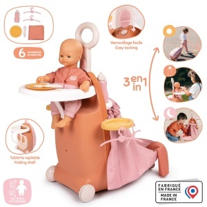 Trolley de ingrijire papusi Smoby Baby Nurse 3-in-1 cu 6 accesorii, pentru papusi de pana la 42 cm - Img 2