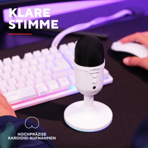 Trust Gaming GXT 236W Yami USB Streaming Microfon PC Podcast Twitch Discord ASMR YouTube 5, Condensator Gaming Microfon Cardioid, Mute, RGB Iluminare - Alb - Img 3