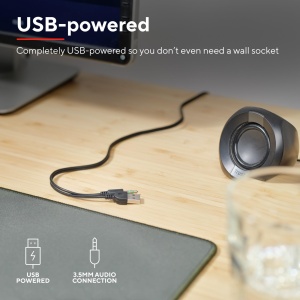 Trust Polo Small PC Speaker 2.0, 8W (4W RMS), Set de Difuzoare Compacte, Set de Difuzoare de Operare USB, Control Integrat, AUX 3.5mm, PC Boxes Computer Laptop - Negru - Img 4