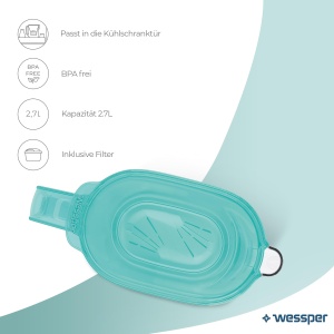 Ulcior cu filtru de apa Wessper 2.7L pentru usa frigiderului, carafa de apa cu filtru de carbune activ, ulcior de apa compatibil cu cartusul filtrant Brita Maxtra - menta - Img 2