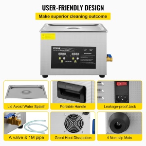Ultrasunete Curatator VEVOR 15 L, 600 W, 360 W, cu Timer Digital - Img 6