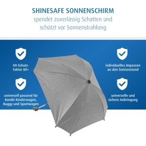 Umbrela pentru carucior reer ShineSafe UV-Schutz UPF 80 80 cm Grau-Melange - Img 3