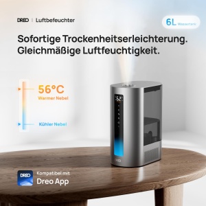 Umidificator inteligent Dreo 6L pentru camere mari, ceata calda si rece pentru dormitor, functionare de 60 de ore, senzor precis de umiditate, difuzor de aroma si compatibil cu Alexa. - Img 2