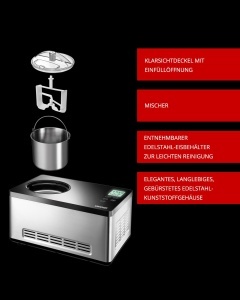 UNOLD 48845 Aparat de inghetata Gusto - cu compresor cu autoracire 180 W volum 2 L carcasa eleganta din otel inoxidabil afisaj LCD temporizator digita - Img 4