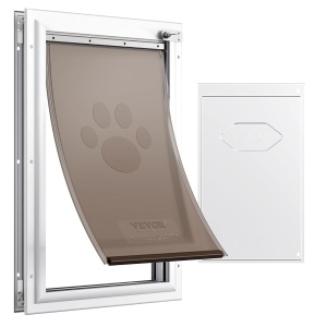 Usa pentru animale VEVOR CWM01-L, din aluminiu, 337 x 509 mm, alba, rezistenta la intemperii