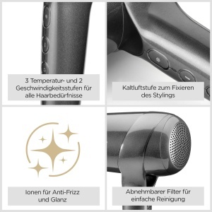 Uscator de par BaByliss Titanium Shine 1600W, compact, cu difuzor, argintiu - Img 3