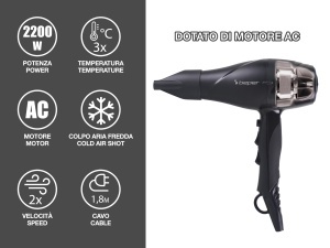 Uscator de par profesional BEPER P301ASC002 2200W uscator de par cu 2 viteze 3 temperaturi jeturi de aer rece - difuzor de volum si concentrator de co - Img 2