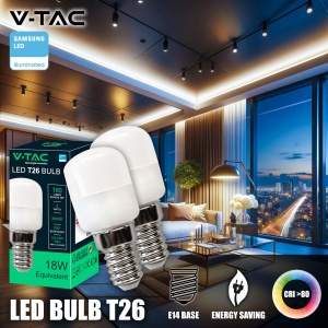 V-TAC 2x Lampa Frigider E14 2W T26-180 Lumeni - Bec LED 3000K Alb Cald - Bec LED pentru Frigider - Becuri - Lampa de economisire a energiei - Pachet de 2 - Img 2