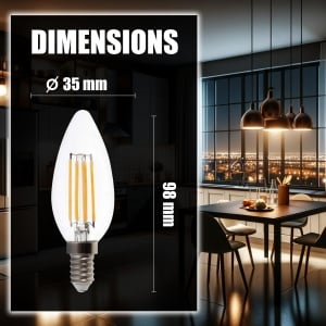 V-TAC 3x Bec LED Filament lumanare E14 4W (echivalent cu 35W) - Alb cald 400 lumeni - Pachet de 6 - Eficienta maxima - Decorare filament - Becuri LED - Bec de economisire a energiei - 3000K - Img 6