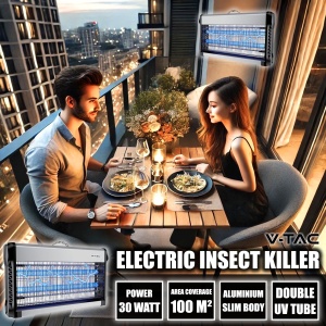 V-TAC Insect Killer Electric 30W cu o raza efectiva de 50 m2 - Design subtire - Ucigas de insecte cu lumina UV LED albastra pentru uz interior si exterior - Capcana electrica pentru tantari si insecte - Img 3