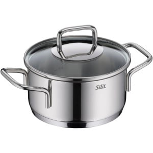 Vas de gatit Silit Extra Cook 16 cm, inox Crominox, cu capac din sticla
