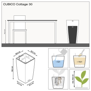 Vaza pentru plante Lechuza CUBICO Cottage 30, alba, 30 x 30 x 56 cm, sistem de udare - Img 3