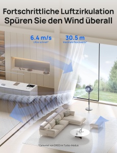Ventilator de picioare Dreo cu control inteligent, 101,6-111,8 cm reglabil pe inaltime, ventilator DC silentios pentru dormitor, ventilator oscilant omnidirectional 120deg+85deg, debit de aer de 30,5 m, 10 - Img 3