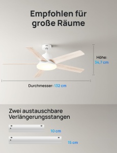 Ventilator de tavan inteligent DREO 132 cm, LED dimabil, motor silentios, alb - Img 9