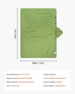 VEVOR Campingdecke SS-LYTJZ-01 2x15m Fleece Poliester Impermeabila Verde Army - Img 8