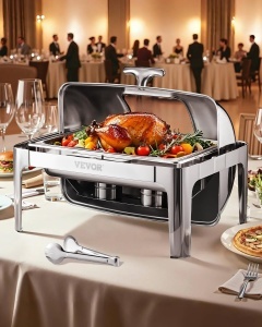Vevor Chafing Dish Set JZY723KS12 Argintiu Capac Roll Top 90180deg Capacitate 39 L