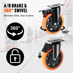 VEVOR Furniture Castor Set de 4 role pivotante PVC ph152.4mm Role de senile 1.270 kg Capacitate de incarcare Role de transport cu frane A/B Role de cutie Role rotative 360deg pentru sarcini grele rotative la 360deg pentru case Birouri Studiouri Fabrici - Img 3
