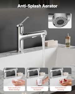 Vevor Waschtischarmatur Apa calda si rece Nickel periat Cu functie de dus extensibil - Img 4