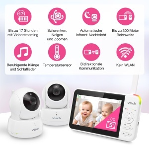 Video Baby Monitor VTech VM924-2 Ecran LCD 5 inch 2 camere Night Vision 300m Raza - Img 2