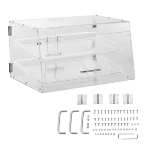 Vitrina de patiserie VEVOR cu 2 niveluri, tavi comerciale 510 x 350 x 35 mm, vitrina de panificatie, vitrina acrilica cu acces la usa din spate si rafturi detasabile, pentru covrigi gogosi, prajituri, prajituri etc. - Img 9